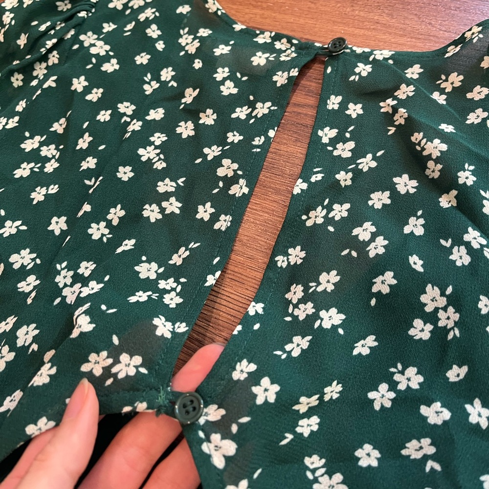 REFORMATION Joy Dress Annette Print Green White Ditsy Floral Open Back Women's 0 - Picture 12 of 16